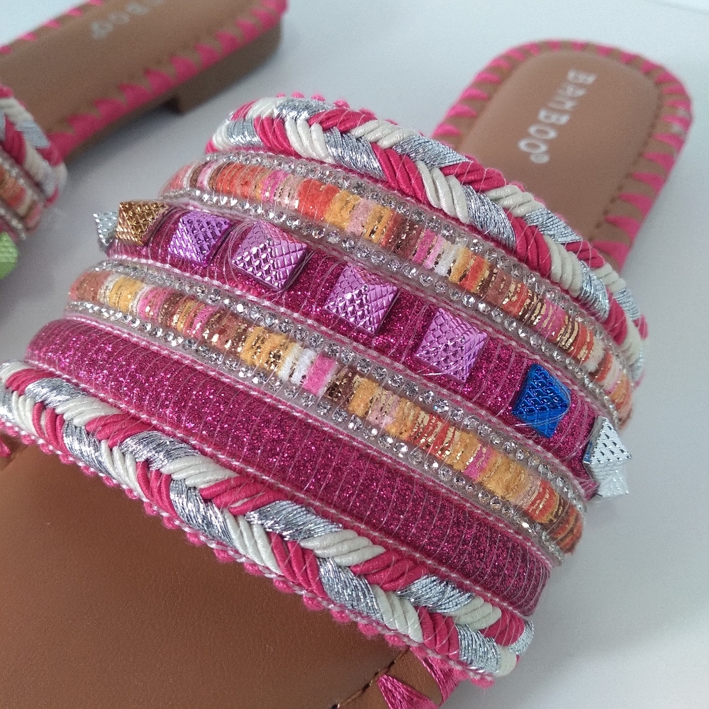 BAMBOO Pink Multi-Color Bohemian Embellished Sandals - Picture 5 of 6